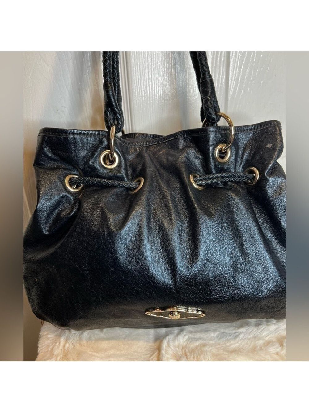 ELLIOTT LUCCA  BLACK LEATHER HANDBAG/ PURSE